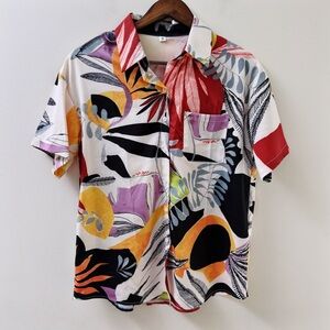SHEIN Oversized Abstract Button-up